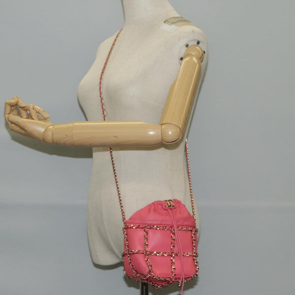 CHANEL Chain Shoulder Bag Lamb Skin Pink Gold CC Auth 126608M