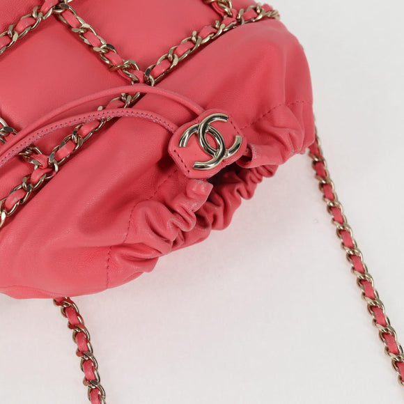 CHANEL Chain Shoulder Bag Lamb Skin Pink Gold CC Auth 126608M