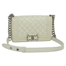 CHANEL Chain Matelasse Boy Chanel Shoulder Bag Enamel White CC Auth 126609-1
