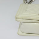 CHANEL Chain Matelasse Boy Chanel Shoulder Bag Enamel White CC Auth 126609-11