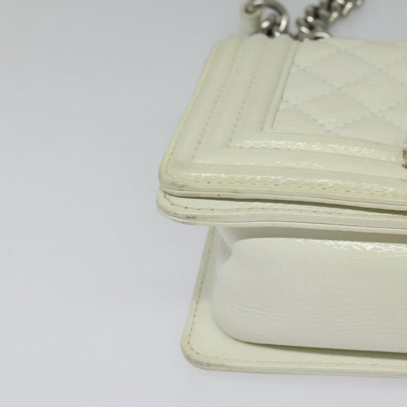 CHANEL Chain Matelasse Boy Chanel Shoulder Bag Enamel White CC Auth 126609