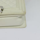 CHANEL Chain Matelasse Boy Chanel Shoulder Bag Enamel White CC Auth 126609-12