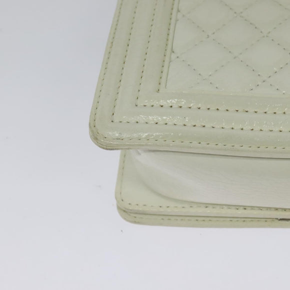 CHANEL Chain Matelasse Boy Chanel Shoulder Bag Enamel White CC Auth 126609