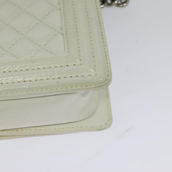 CHANEL Chain Matelasse Boy Chanel Shoulder Bag Enamel White CC Auth 126609