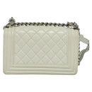 CHANEL Chain Matelasse Boy Chanel Shoulder Bag Enamel White CC Auth 126609-3