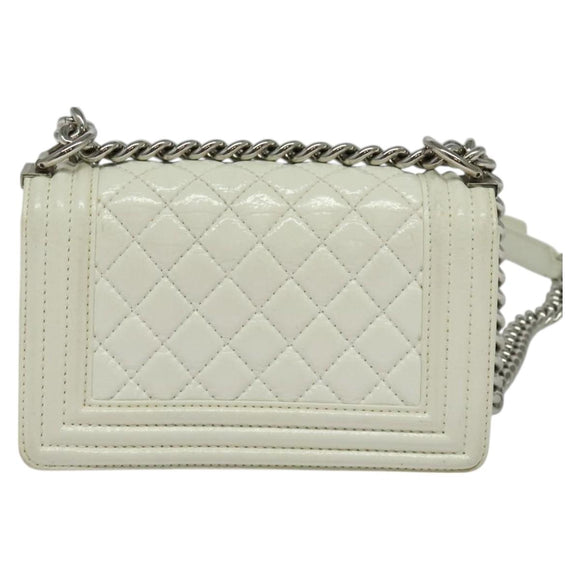 CHANEL Chain Matelasse Boy Chanel Shoulder Bag Enamel White CC Auth 126609
