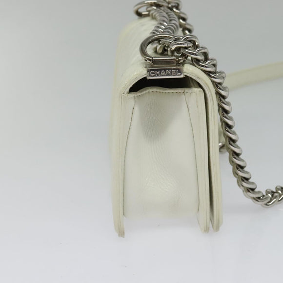 CHANEL Chain Matelasse Boy Chanel Shoulder Bag Enamel White CC Auth 126609