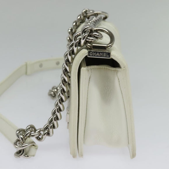 CHANEL Chain Matelasse Boy Chanel Shoulder Bag Enamel White CC Auth 126609