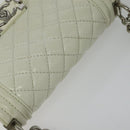 CHANEL Chain Matelasse Boy Chanel Shoulder Bag Enamel White CC Auth 126609-6