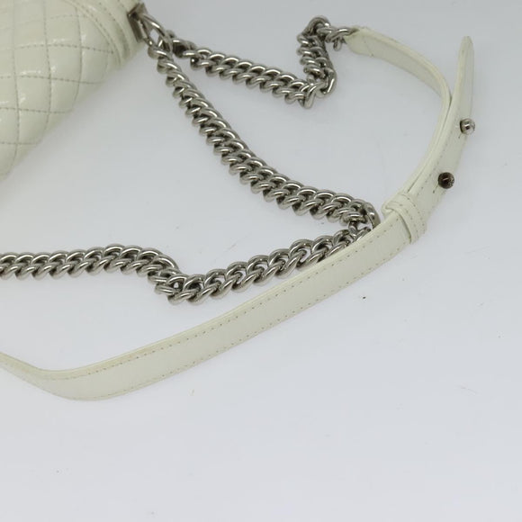 CHANEL Chain Matelasse Boy Chanel Shoulder Bag Enamel White CC Auth 126609
