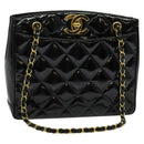 CHANEL Matelasse Chain Shoulder Bag Enamel Black Gold CC Auth 126614-1