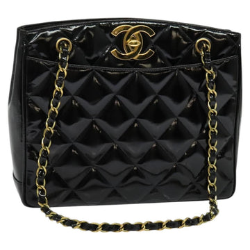 CHANEL Matelasse Chain Shoulder Bag Enamel Black Gold CC Auth 126614