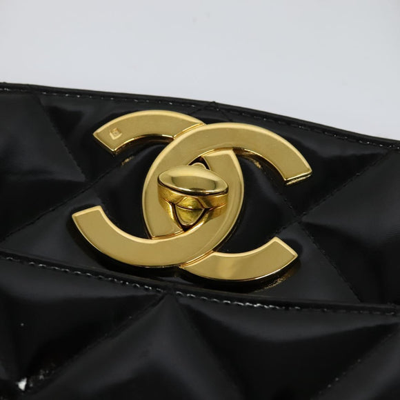 CHANEL Matelasse Chain Shoulder Bag Enamel Black Gold CC Auth 126614