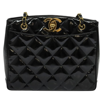 CHANEL Matelasse Chain Shoulder Bag Enamel Black Gold CC Auth 126614 - 0