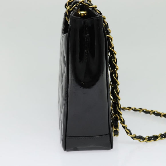 CHANEL Matelasse Chain Shoulder Bag Enamel Black Gold CC Auth 126614