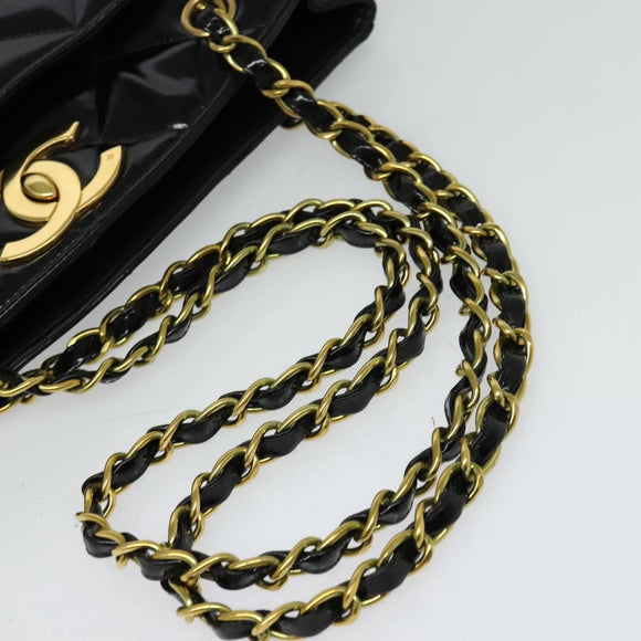 CHANEL Matelasse Chain Shoulder Bag Enamel Black Gold CC Auth 126614