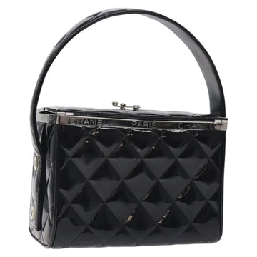 CHANEL Matelasse Hand Bag Enamel Black Silver CC Auth 126615