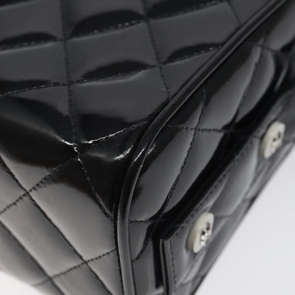 CHANEL Matelasse Hand Bag Enamel Black Silver CC Auth 126615