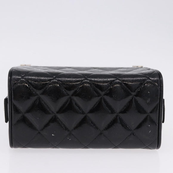 CHANEL Matelasse Hand Bag Enamel Black Silver CC Auth 126615