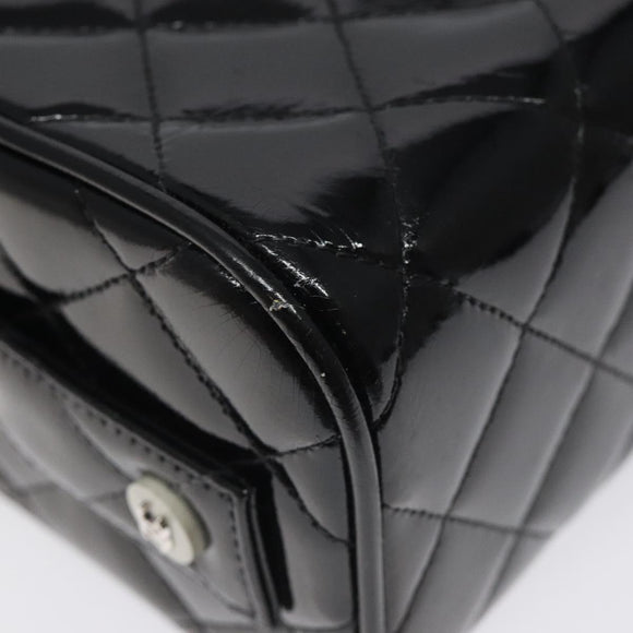 CHANEL Matelasse Hand Bag Enamel Black Silver CC Auth 126615