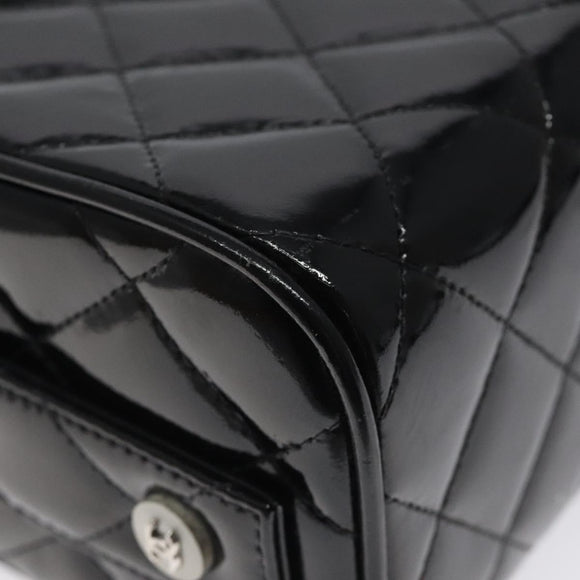 CHANEL Matelasse Hand Bag Enamel Black Silver CC Auth 126615