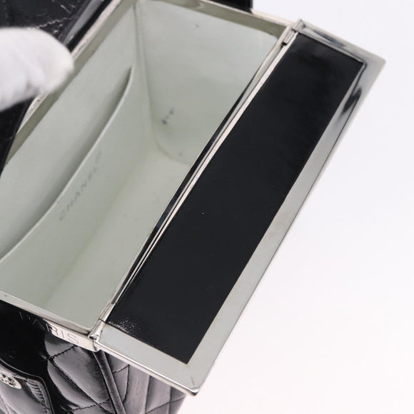 CHANEL Matelasse Hand Bag Enamel Black Silver CC Auth 126615