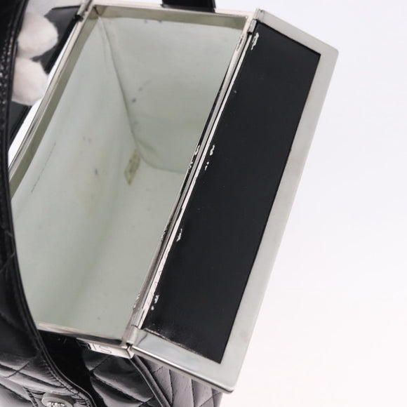 CHANEL Matelasse Hand Bag Enamel Black Silver CC Auth 126615