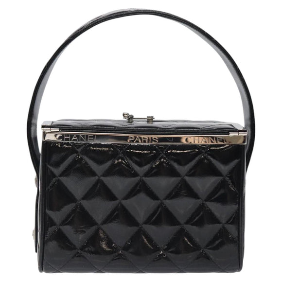CHANEL Matelasse Hand Bag Enamel Black Silver CC Auth 126615