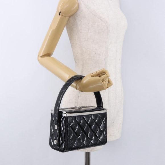 CHANEL Matelasse Hand Bag Enamel Black Silver CC Auth 126615