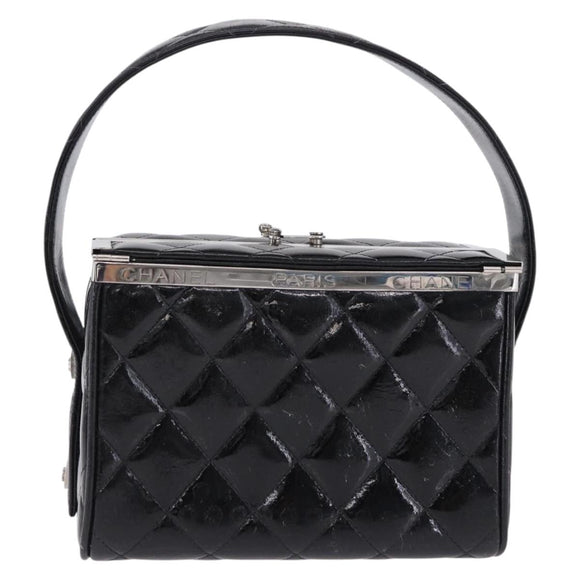 CHANEL Matelasse Hand Bag Enamel Black Silver CC Auth 126615