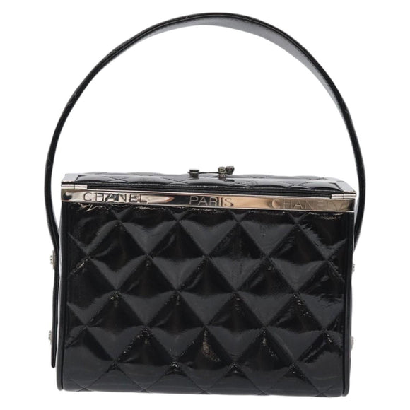 CHANEL Matelasse Hand Bag Enamel Black Silver CC Auth 126615