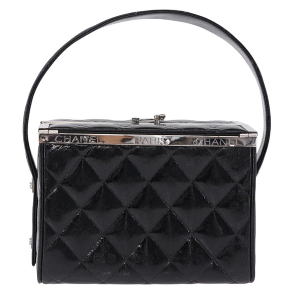 CHANEL Matelasse Hand Bag Enamel Black Silver CC Auth 126615