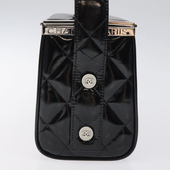 CHANEL Matelasse Hand Bag Enamel Black Silver CC Auth 126615