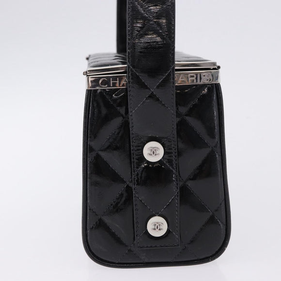 CHANEL Matelasse Hand Bag Enamel Black Silver CC Auth 126615