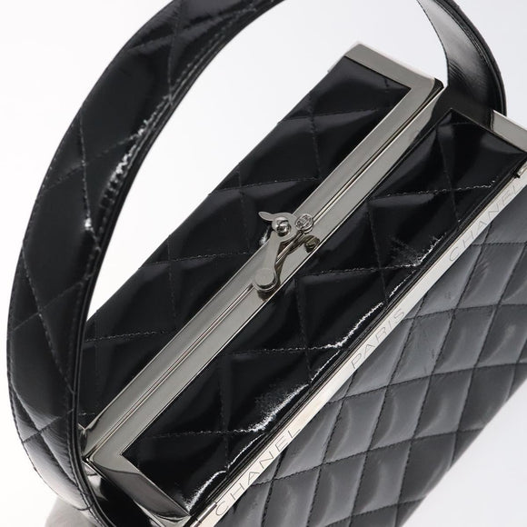 CHANEL Matelasse Hand Bag Enamel Black Silver CC Auth 126615