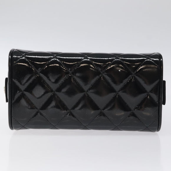 CHANEL Matelasse Hand Bag Enamel Black Silver CC Auth 126615