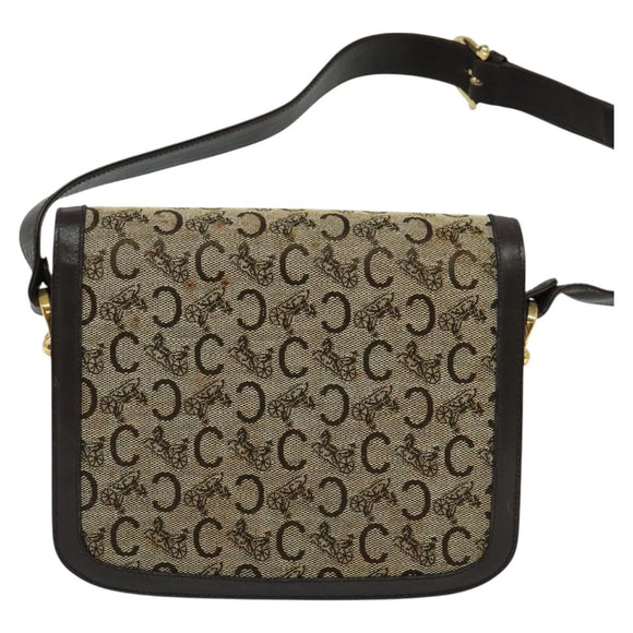 CELINE C Sulky Shoulder Bag Canvas Brown gold Auth 126616
