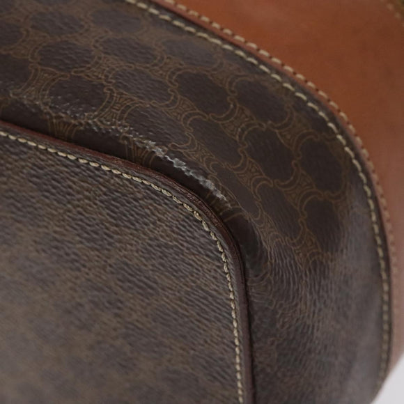 CELINE Macadam Canvas Vanity Pouch PVC Leather Brown Gold Auth 126618