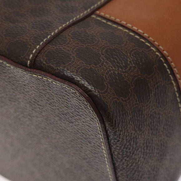 CELINE Macadam Canvas Vanity Pouch PVC Leather Brown Gold Auth 126618