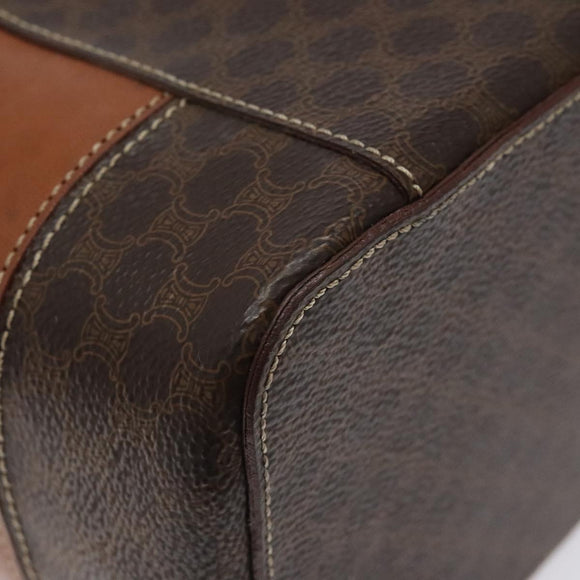 CELINE Macadam Canvas Vanity Pouch PVC Leather Brown Gold Auth 126618