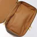 CELINE Macadam Canvas Vanity Pouch PVC Leather Brown Gold Auth 126618-19