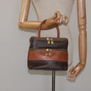 CELINE Macadam Canvas Vanity Pouch PVC Leather Brown Gold Auth 126618-25