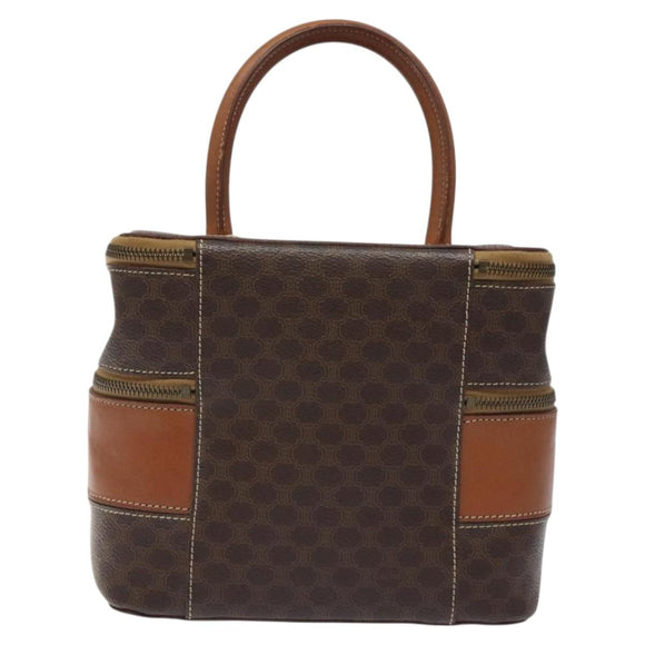 CELINE Macadam Canvas Vanity Pouch PVC Leather Brown Gold Auth 126618