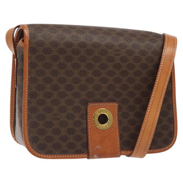 CELINE Macadam Canvas Shoulder Bag PVC Leather Brown Gold Auth 126619