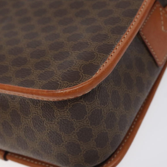 CELINE Macadam Canvas Shoulder Bag PVC Leather Brown Gold Auth 126619