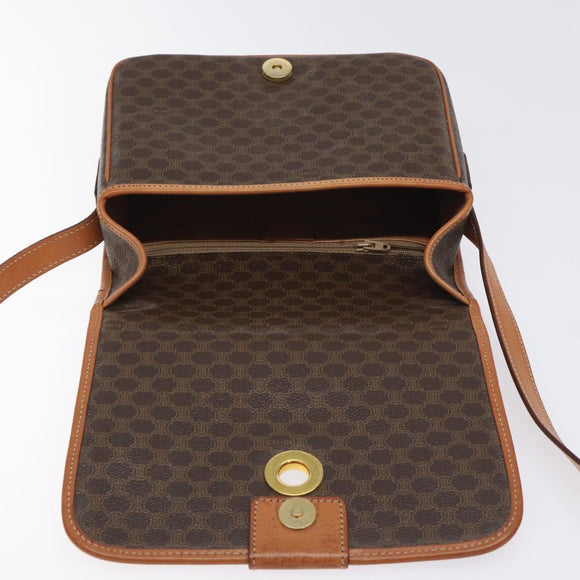CELINE Macadam Canvas Shoulder Bag PVC Leather Brown Gold Auth 126619