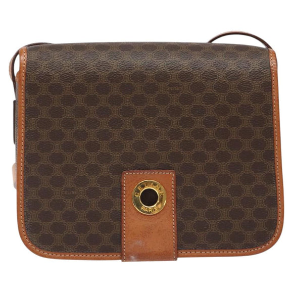 CELINE Macadam Canvas Shoulder Bag PVC Leather Brown Gold Auth 126619