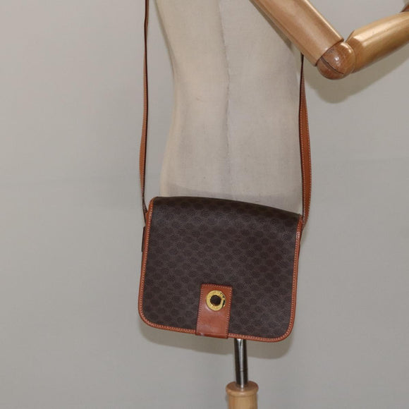 CELINE Macadam Canvas Shoulder Bag PVC Leather Brown Gold Auth 126619