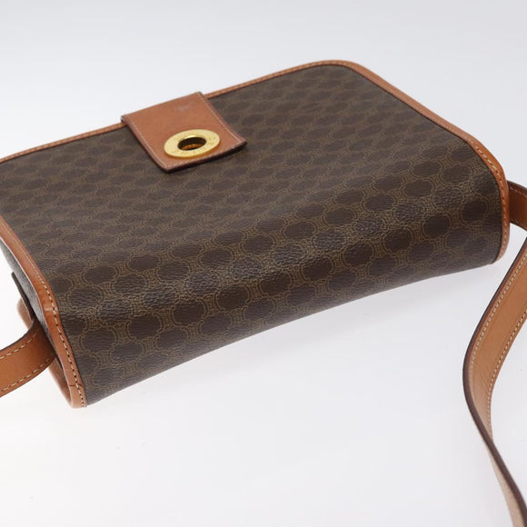 CELINE Macadam Canvas Shoulder Bag PVC Leather Brown Gold Auth 126619