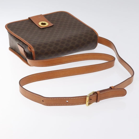CELINE Macadam Canvas Shoulder Bag PVC Leather Brown Gold Auth 126619